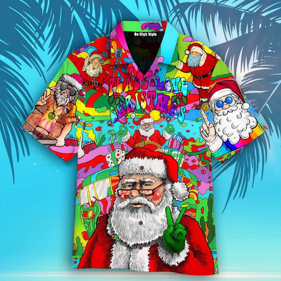 Hippie Santa Peace Love Christmas Hawaiian Shirt