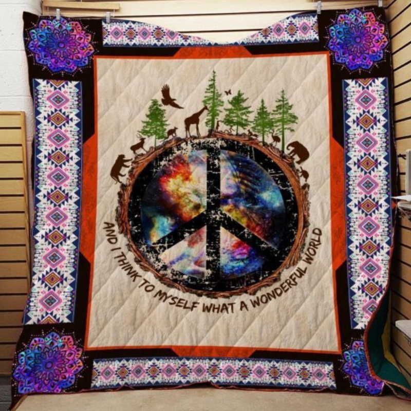 Hippie Wonderful World 3D Customized Quilt Blanket