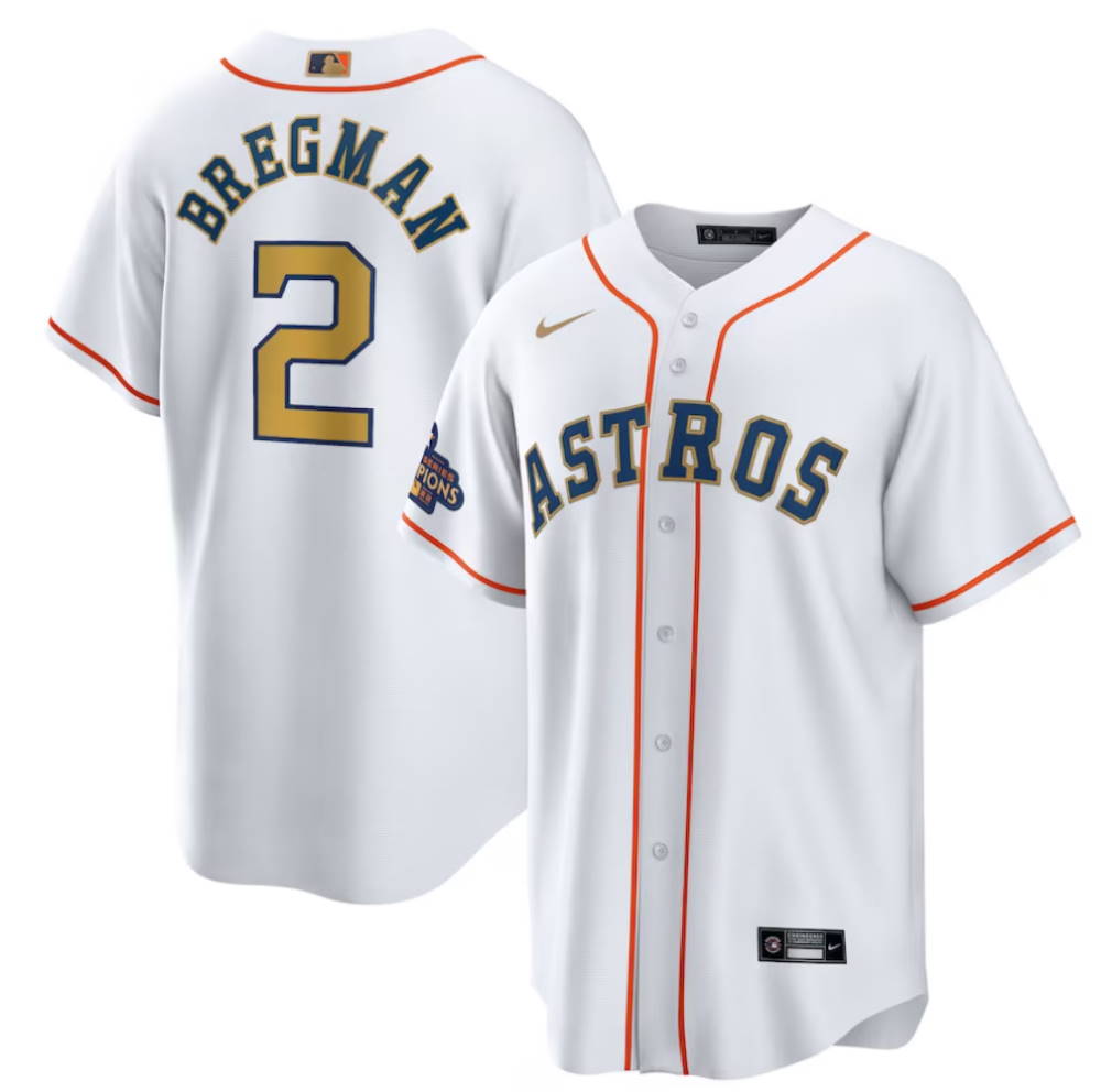 Houston Astros Alex Bregman White 2023 Gold Collection Player Jersey