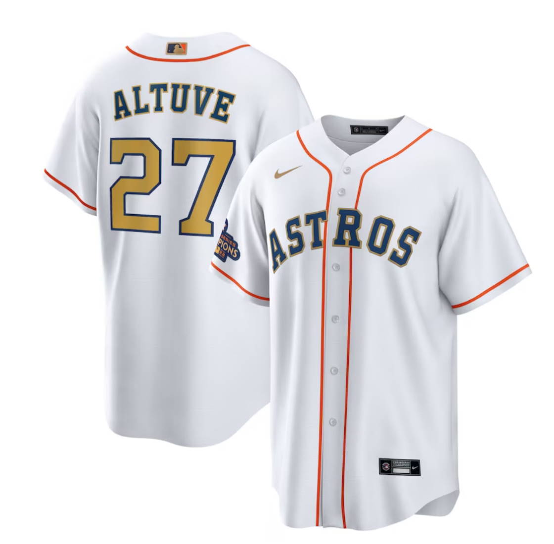 Houston Astros Jose Altuve White 2023 Gold Collection Player Jersey