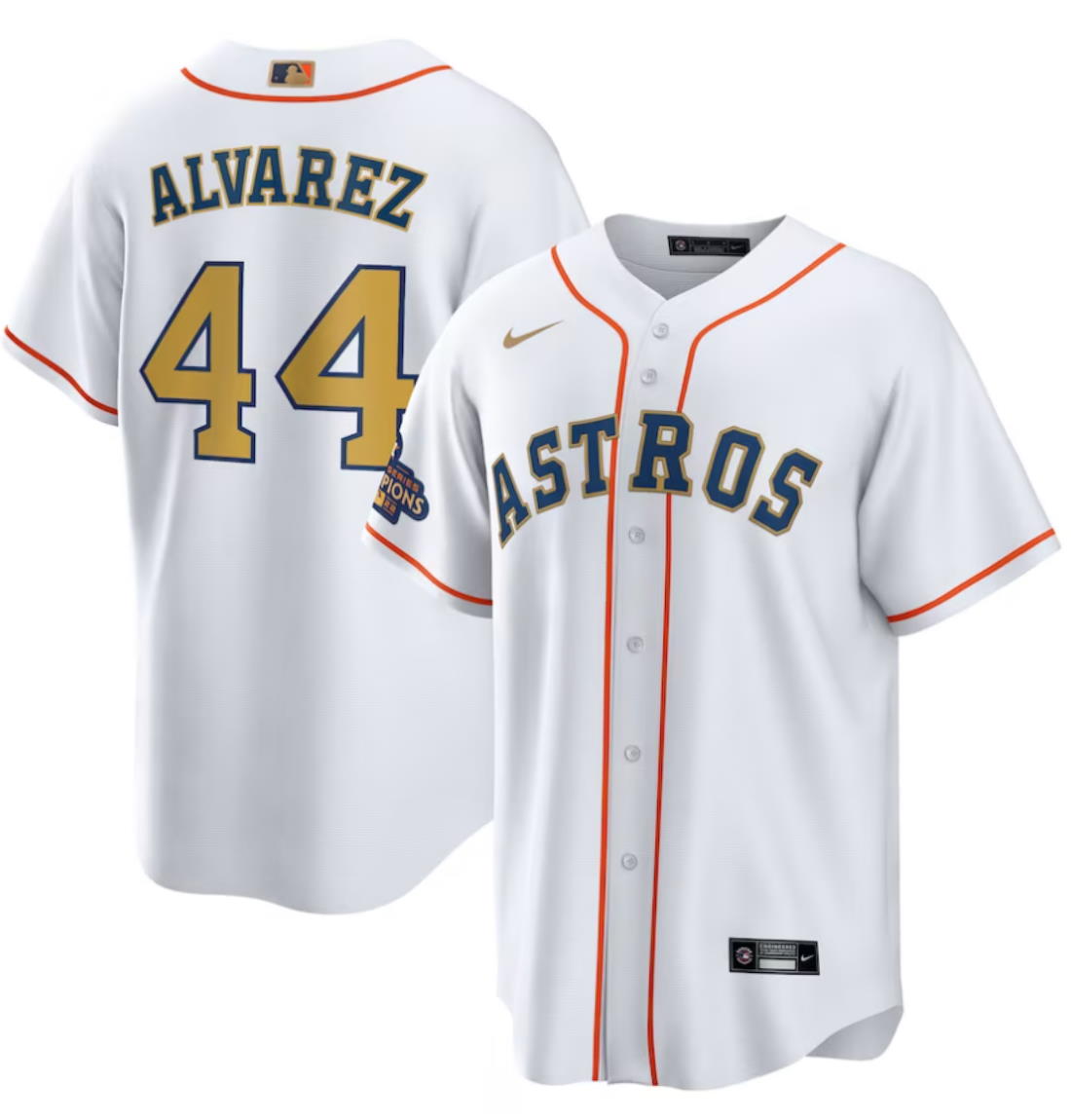 Houston Astros Yordan Alvarez White 2023 Gold Collection Player Jersey