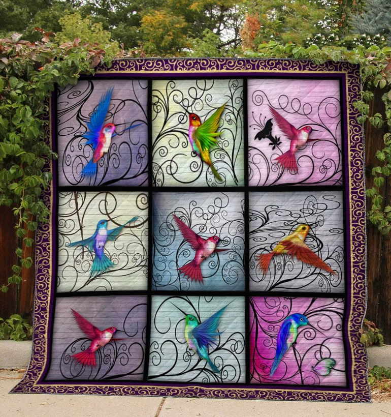 Hummingbird Bird On 3D Quilt Blanket