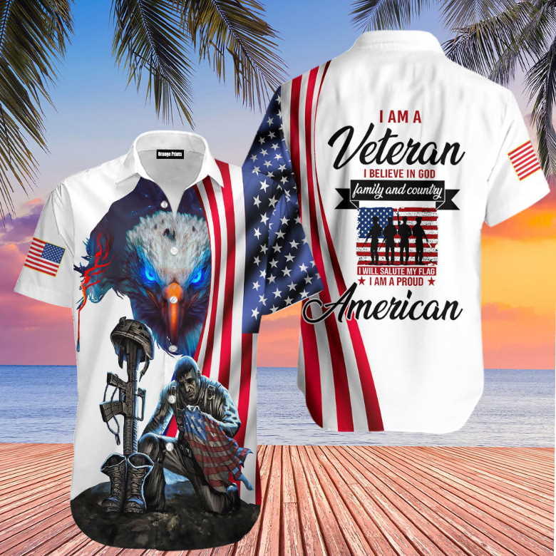 I Am A Veteran Believe In God Proud American Hawaiian Shirt