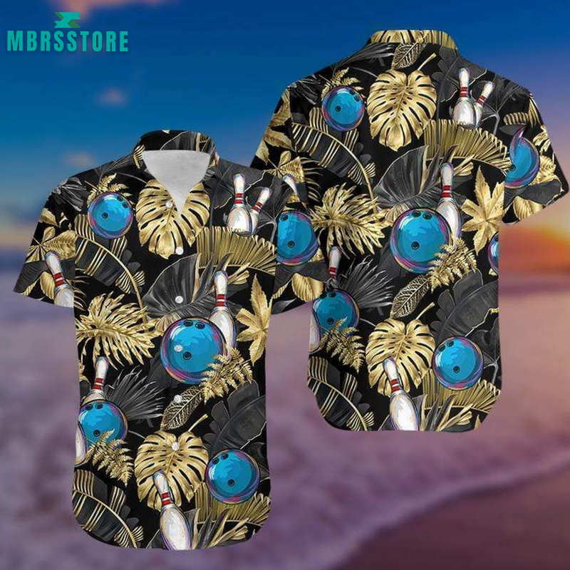 I Love Bowling Black Vintage Beach Short Sleeve Bowling Play Button Hawaiian Shirt