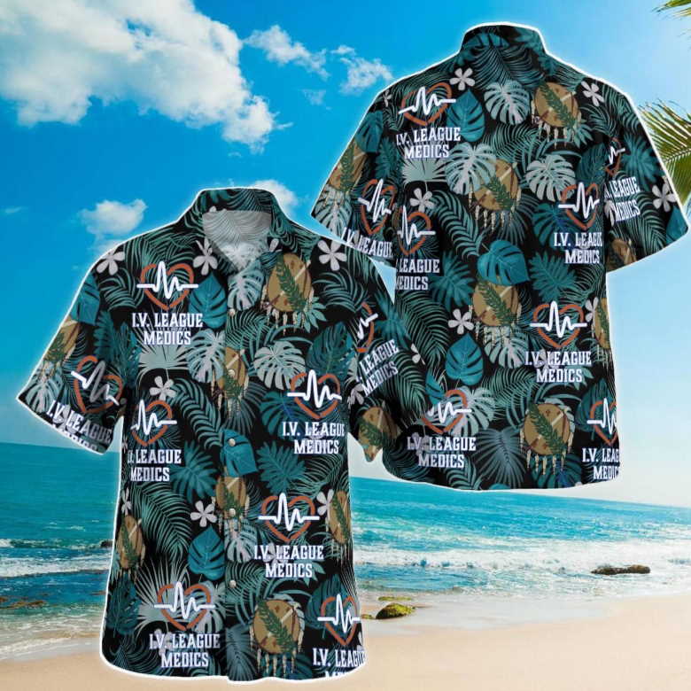 I.V League Medic Tropical Leaf Pattern Aloha Summer Gift Hawaiian Shirt