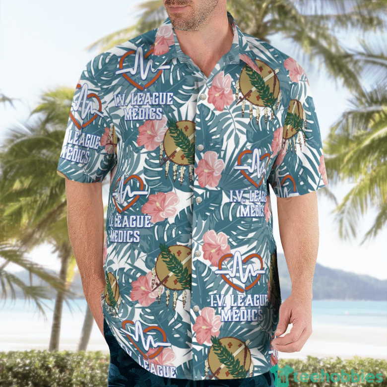 I.V League Medics Tropical Flower Aloha Summer Hawaiian Shirt