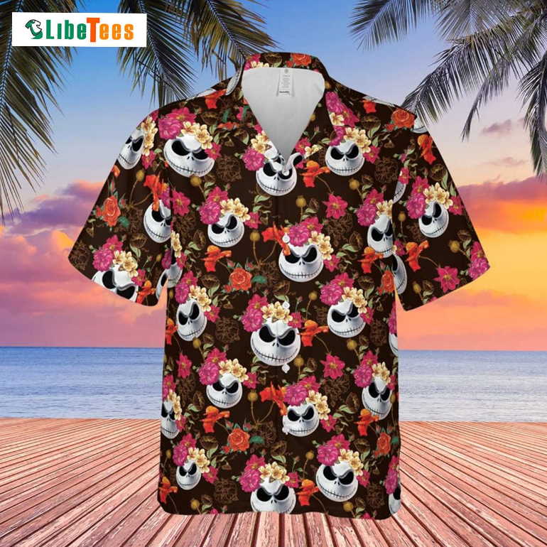 Jack Skellington Head Floral Pattern, Disney Hawaiian Shirt