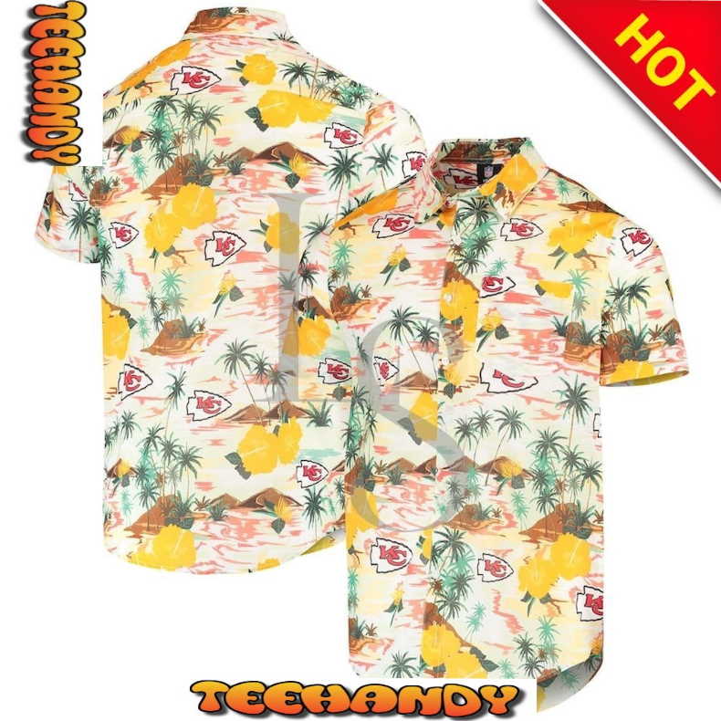 Kansas City Chiefs Cream Paradise Floral Hawaiian Shirt