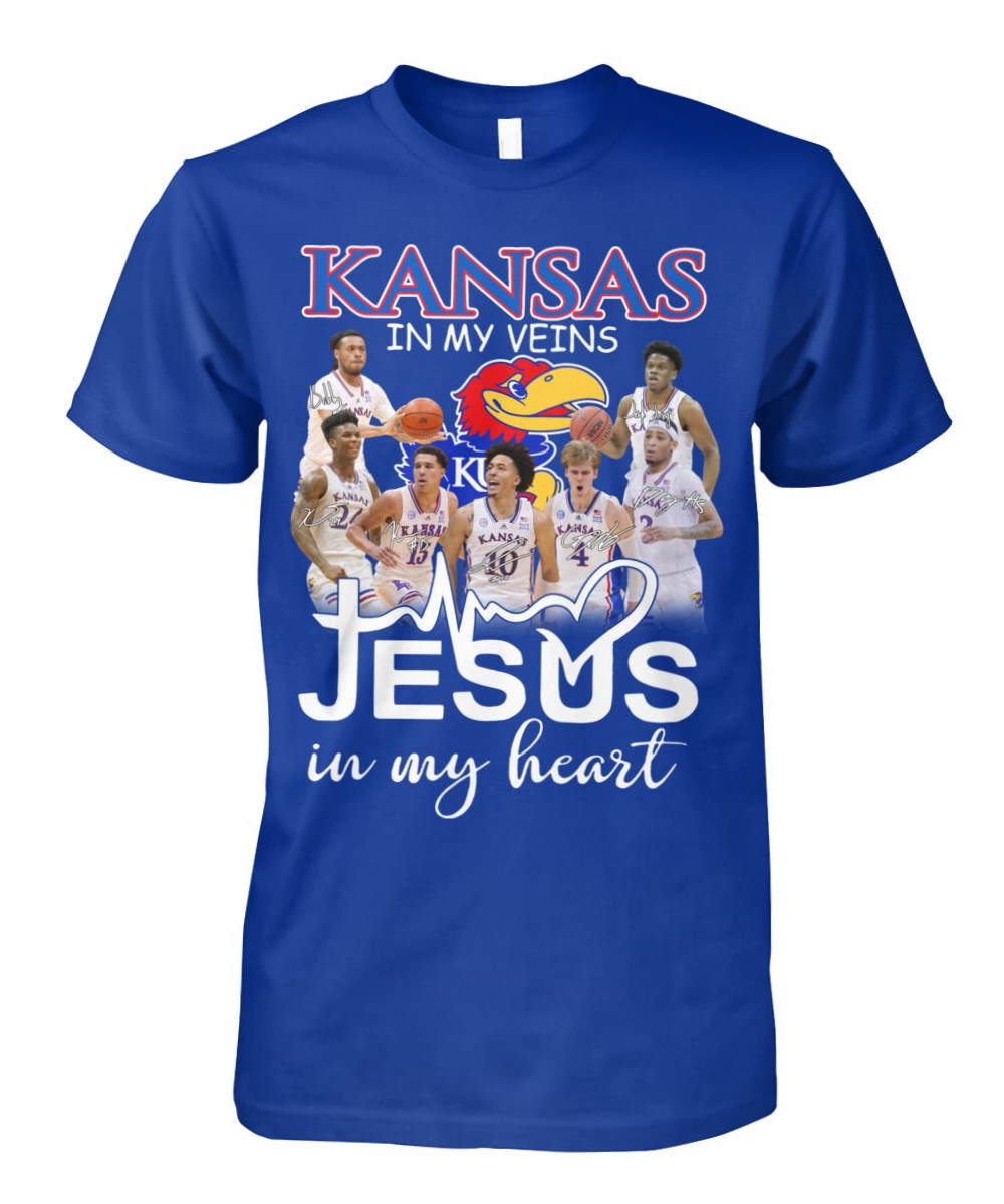 Kansas Jayhawks In My Veins Jesus Heart Shirt