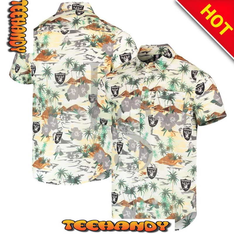 Las Vegas Raiders Cream Paradise Floral Hawaiian Shirt