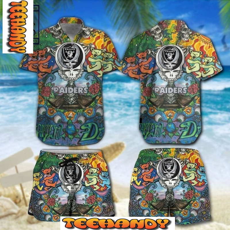 Las Vegas Raiders Grateful Dead NFL Hawaii Shirt And Shorts