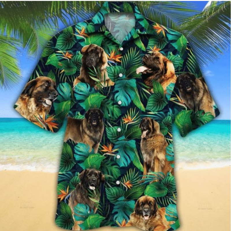 Leonberger Dog Lovers Tropical Leaves Hawaiian Shirt