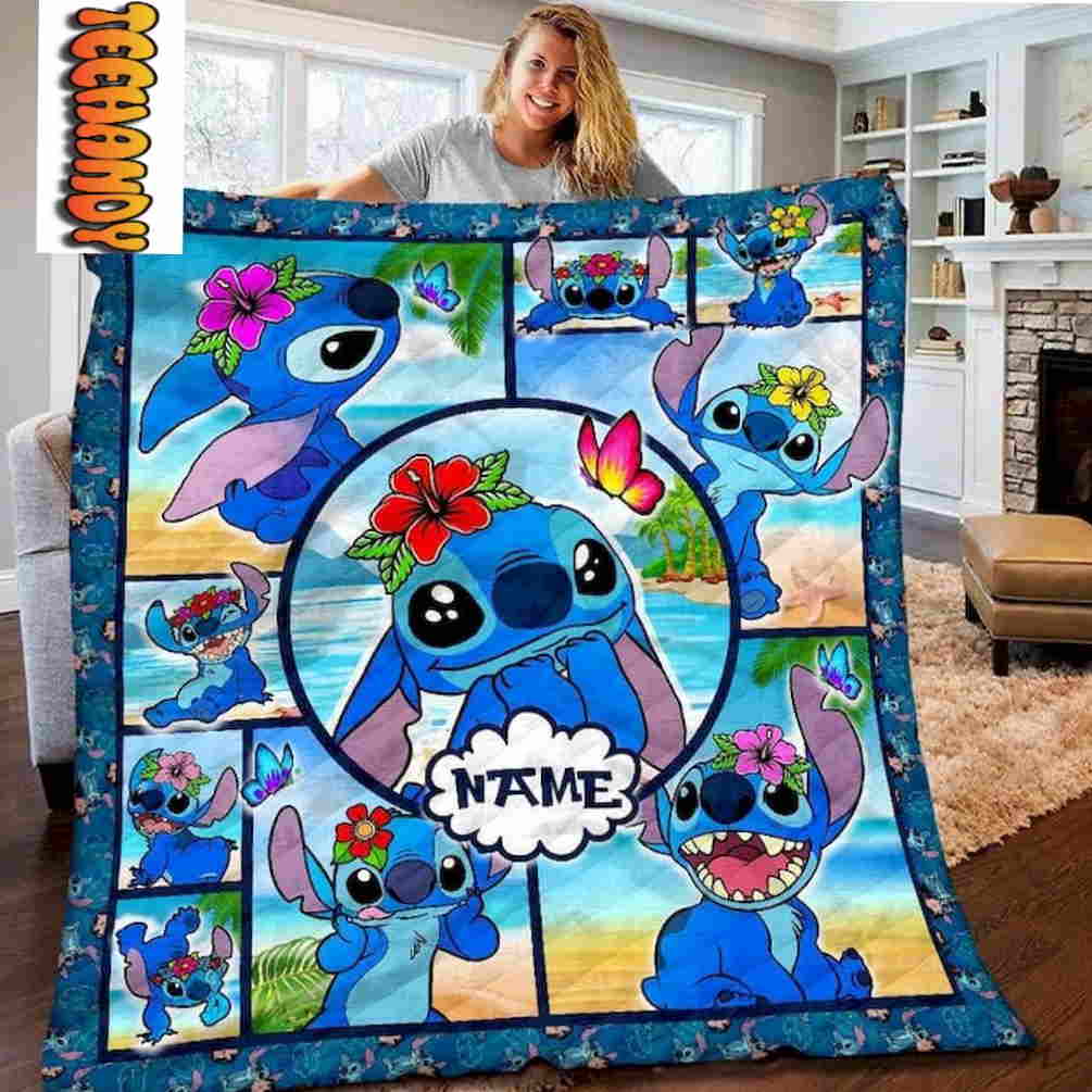 Lilo and Stitch in Hawaii Custom Name Blanket