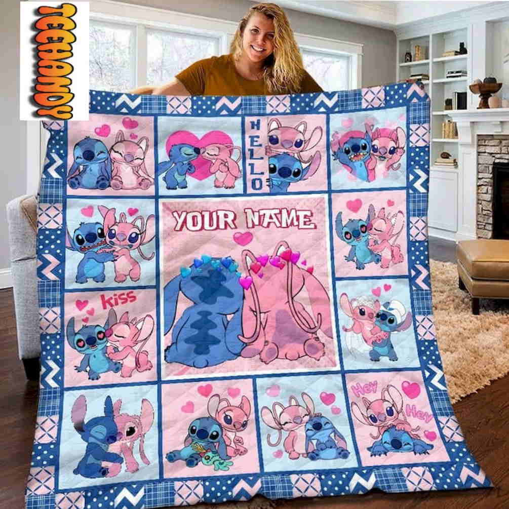 Lilo and Stitch in Love Custom Name Blanket