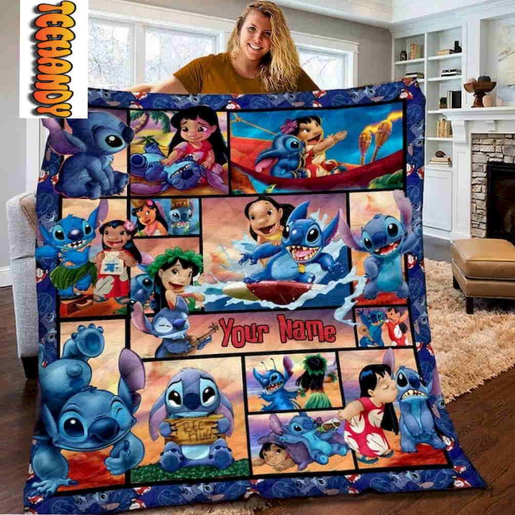 Lilo and Stitch Surfing Custom Name Blanket