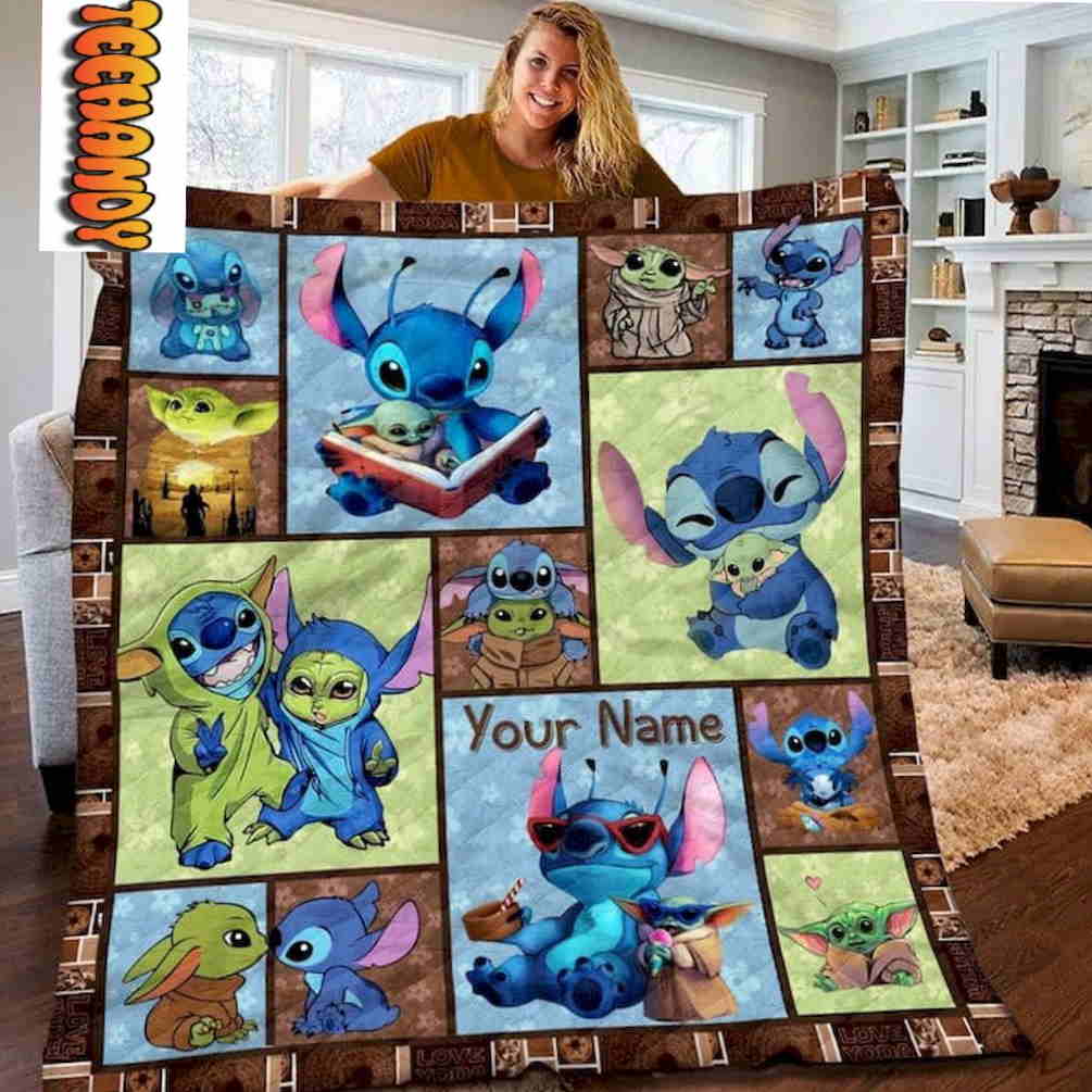 Lilo and Yoda Stitch Custom Name Blanket