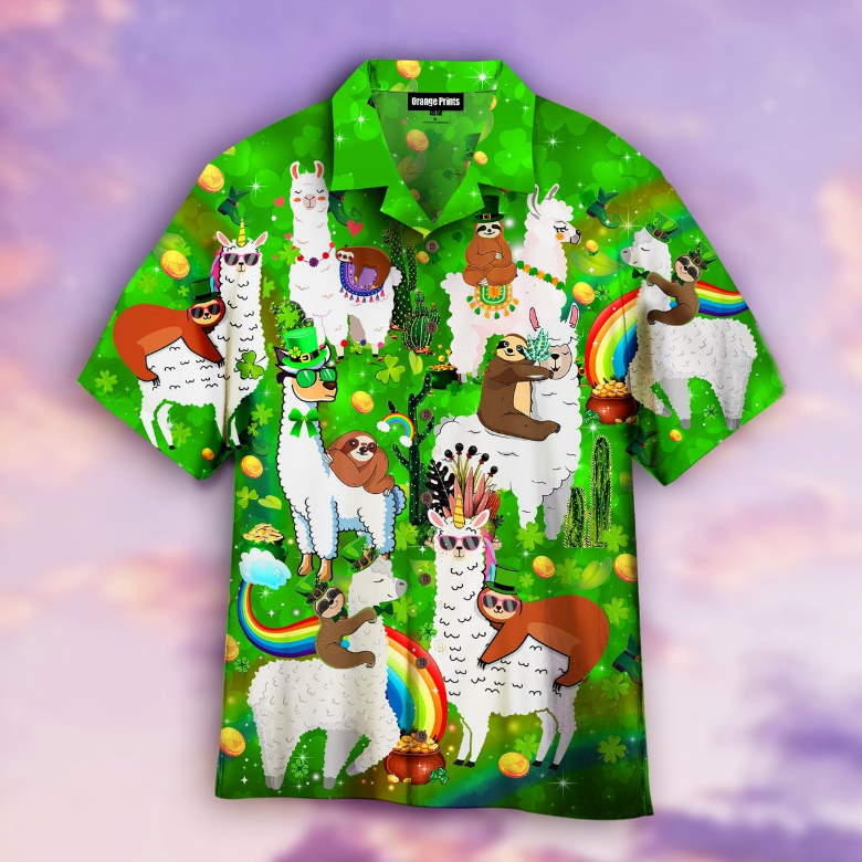 Llama And Sloth St Patricks Day Hawaiian Shirt