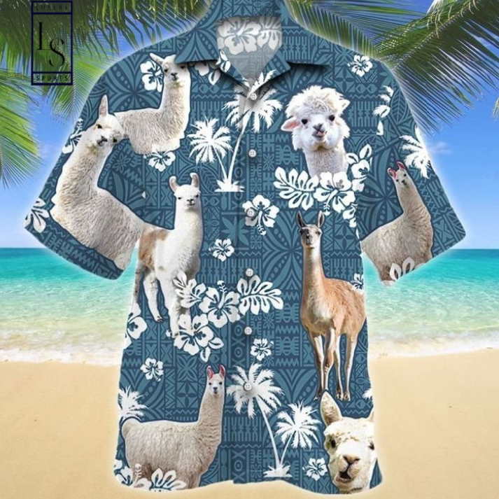 Llama Blue Tribal Pattern Hawaiian Shirt