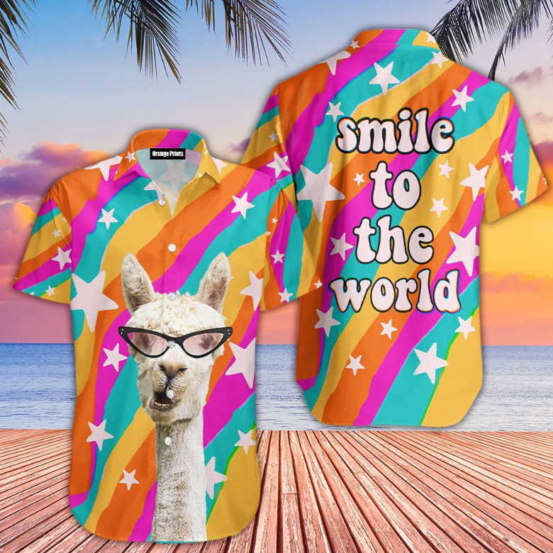 Llama Smile To The World LGBT Hawaiian Shirt