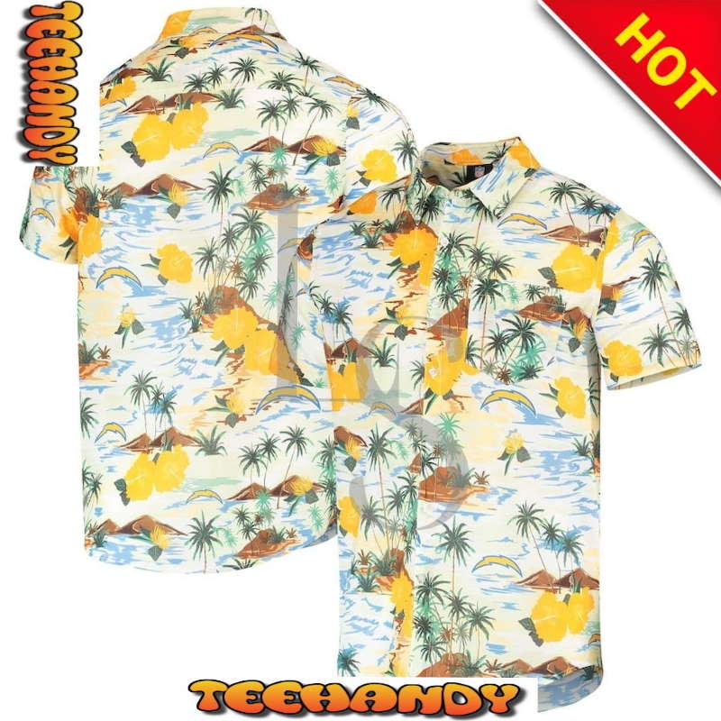 Los Angeles Chargers Cream Paradise Floral Hawaiian Shirt