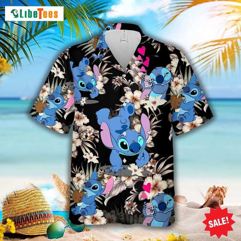 Lovely Stitch Cartoon Graphics Hibiscus, Disney Hawaiian Shirt