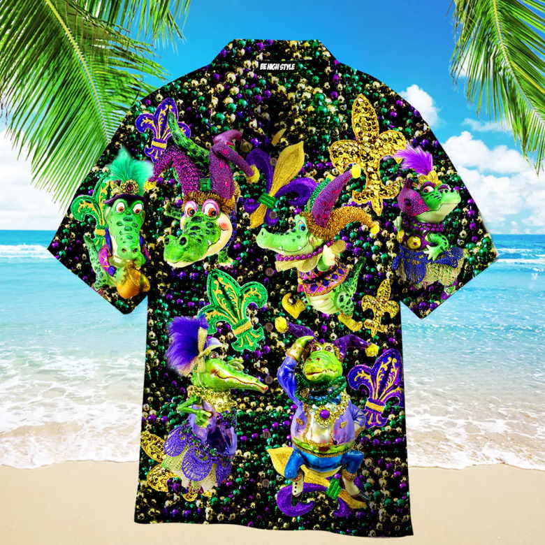 Mardi Gras Alligator Aloha Hawaiian Shirt