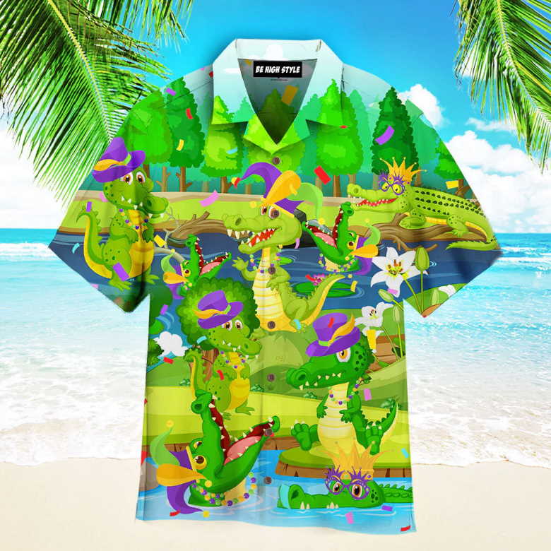 Mardi Gras Alligators On The Swamp Aloha Hawaiian Shirt