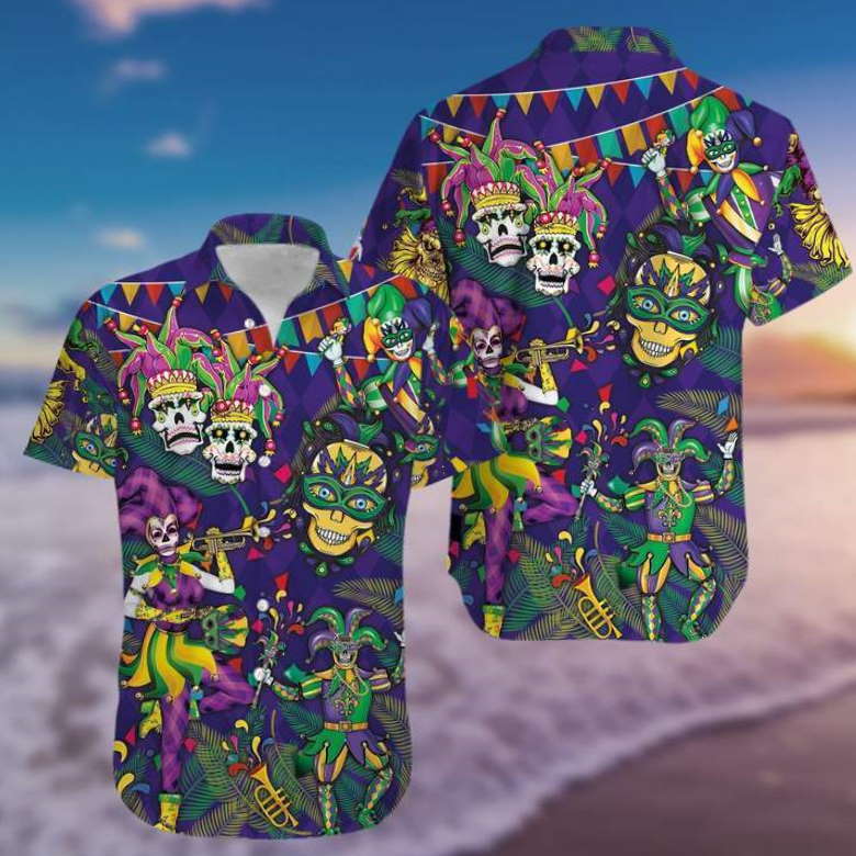 Mardi Gras Clown Skull Happy Purple Halloween Hawaiian Shirt