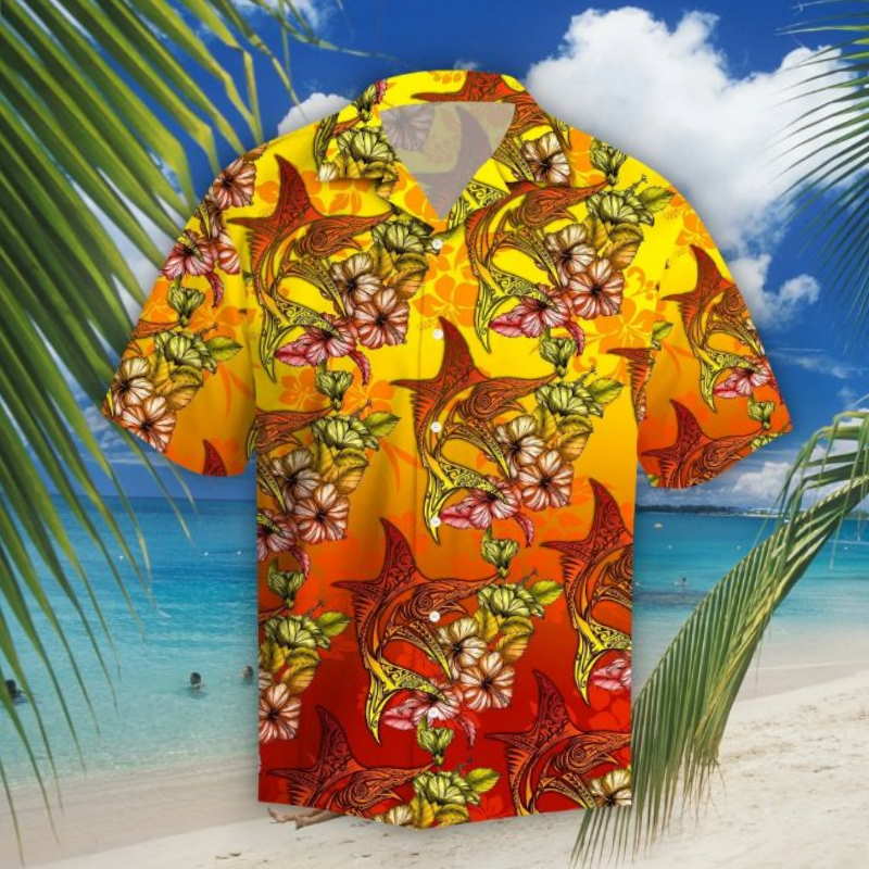 Marlins Hibiscus Tropical Hawaiian Shirt