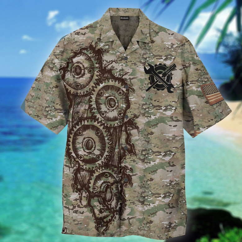 Mechanic Us Army Veteran Camo Hawaiian Shirt