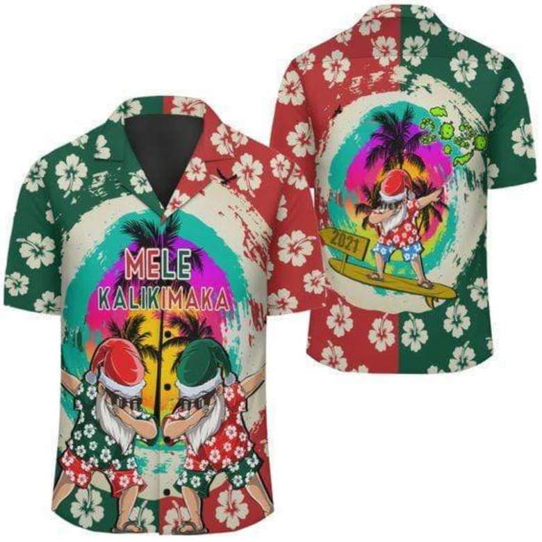 Mele Kalikimaka Dabbing Santa Surfing Christmas Hawaiian Shirt