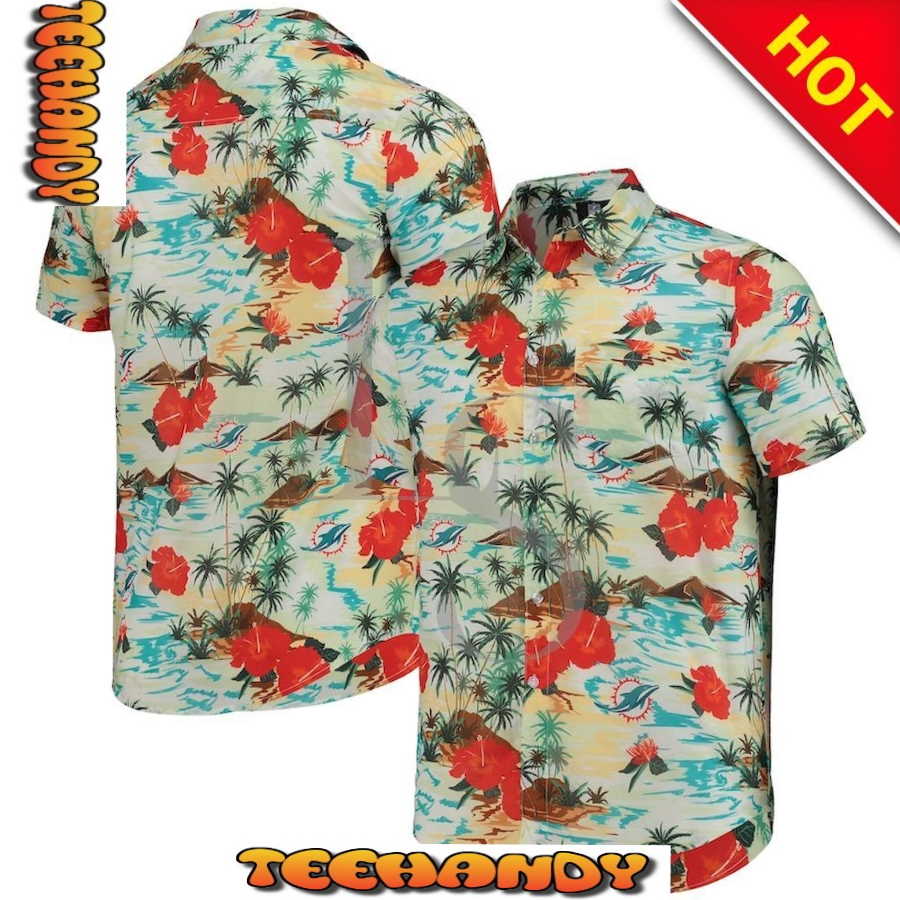 Miami Dolphins Cream Paradise Floral Hawaiian Shirt