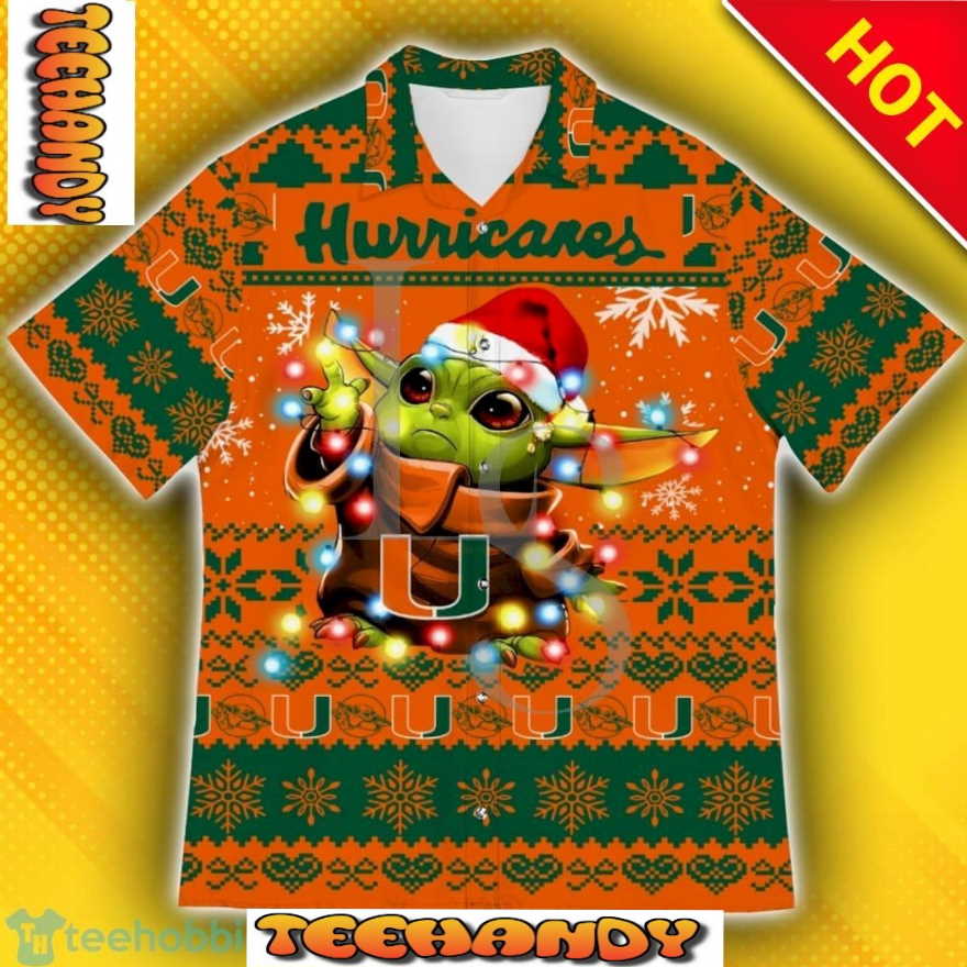 Miami Hurricanes Baby Yoda Star Wars Christmas Hawaiian Shirt