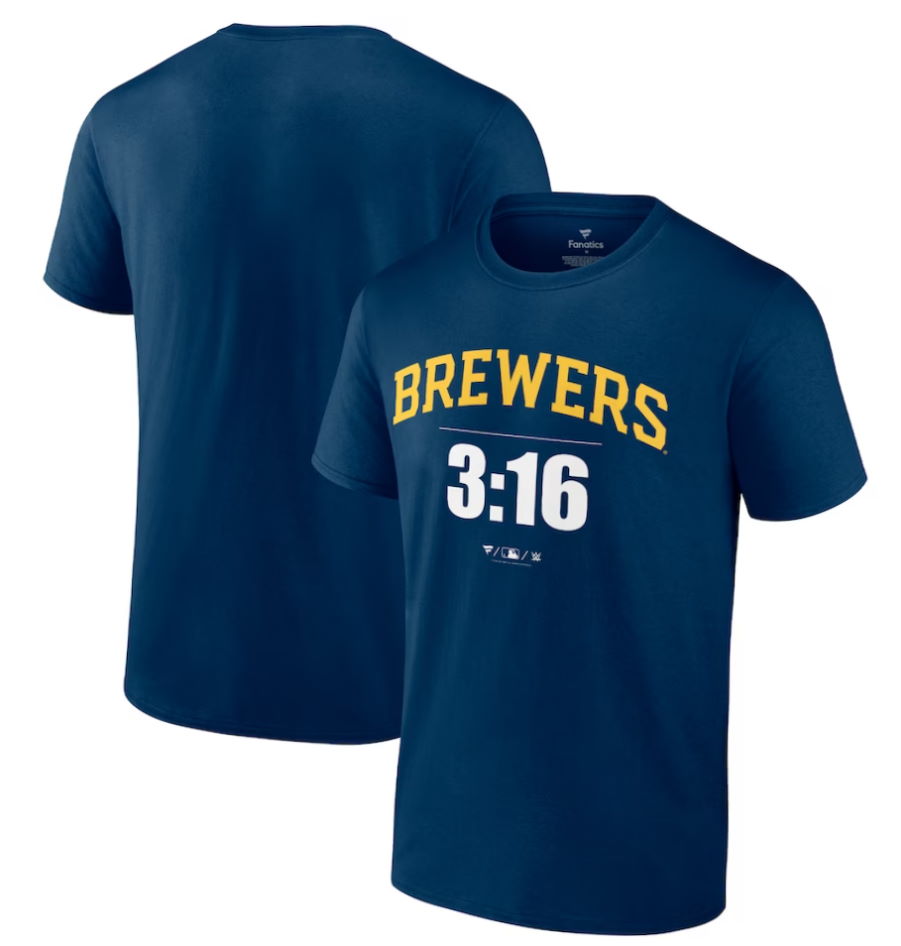 Milwaukee Brewers Stone Cold Steve Austin Navy 3:16 T-Shirt