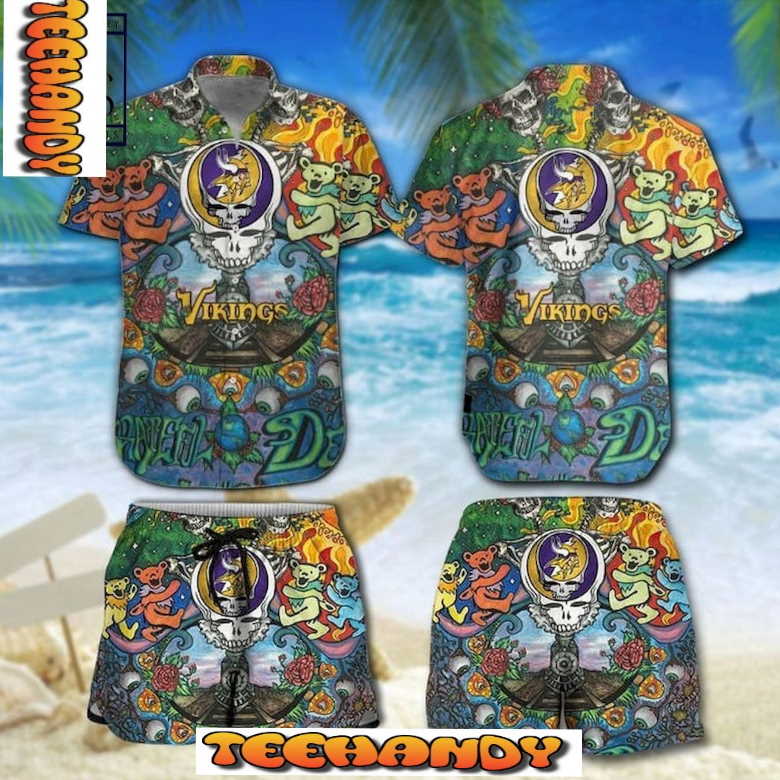 Minnesota Vikings Grateful Dead NFL Hawaii Shirt And Shorts