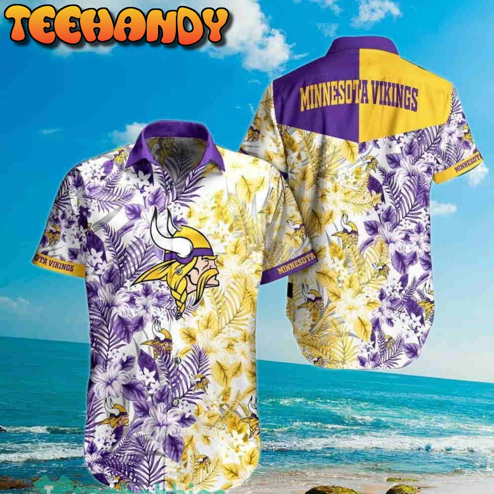 Minnesota Vikings Nfl Flowers Pattern And Symbol Over Print Hawaiian Shirt  And Beach Short - Freedomdesign