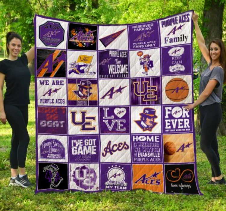 Ncaa Evansville Purple Aces 3D Customized Quilt Blanket