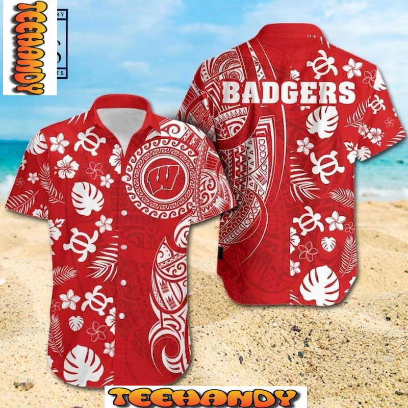 NCAA Wisconsin Badgers Samoan Print Hawaiian Shirt