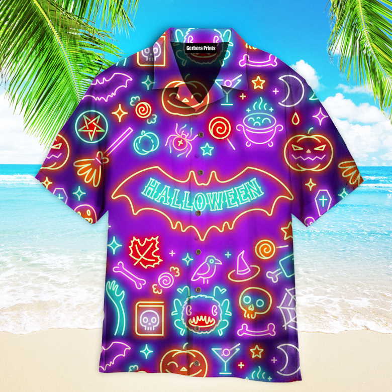 Neon Halloween Night Pattern Aloha Hawaiian Shirt