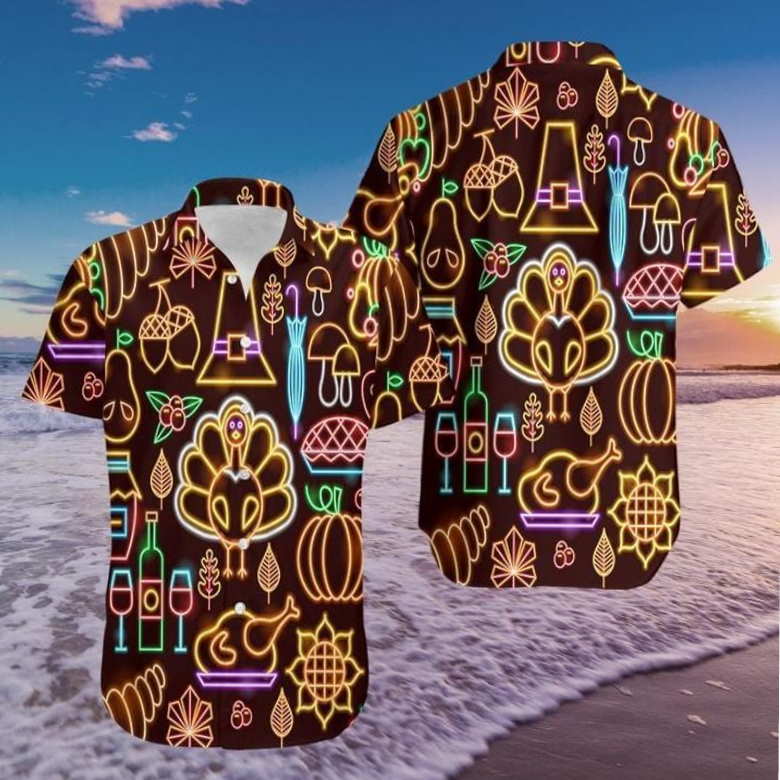 Neon Light Turkeys Thanksgiving Hawaiian Shirt