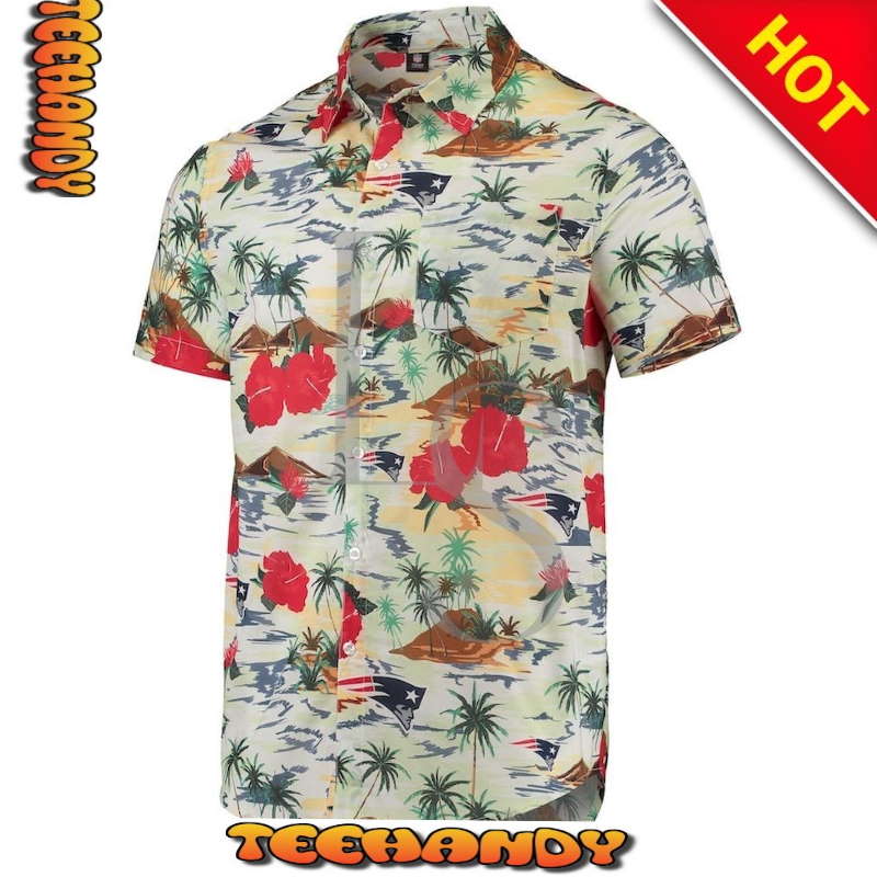 New England Patriots Cream Paradise Floral Hawaiian Shirt