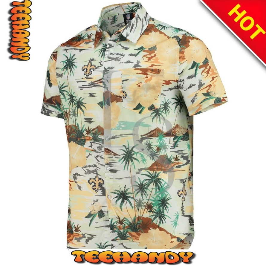 New Orleans Saints Cream Paradise Floral Hawaiian Shirt