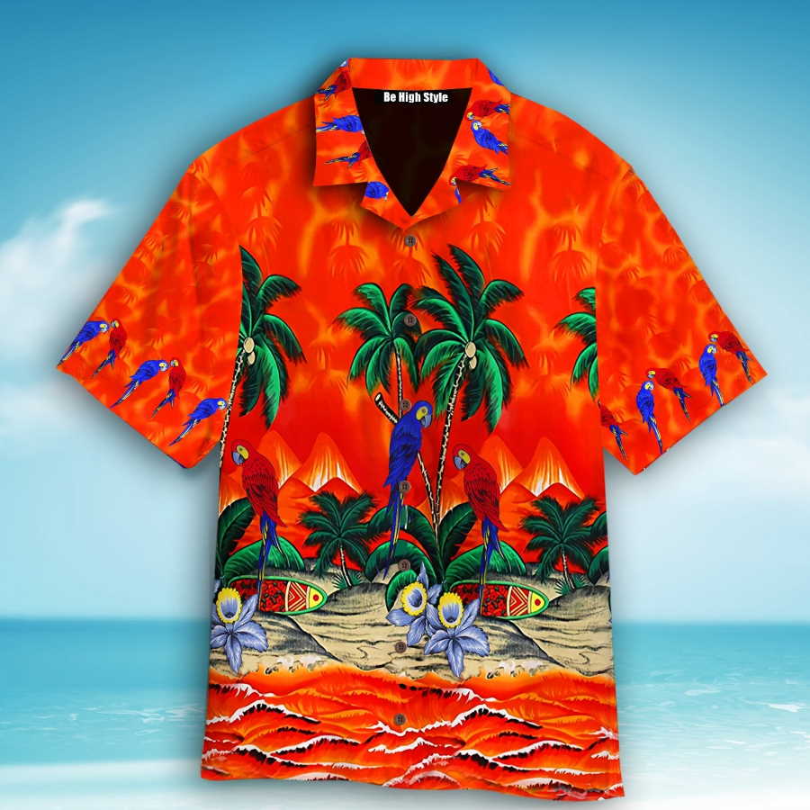 Parrot And Coconut Tree Hawaiian Shirt