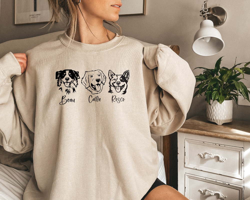 Personalized Dog Face Sweatshirt, Custom Dog Name T Shirt