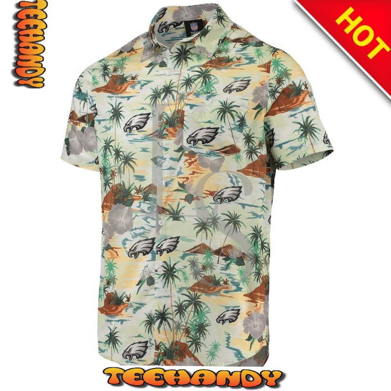 Philadelphia Eagles Cream Paradise Floral Hawaiian Shirt