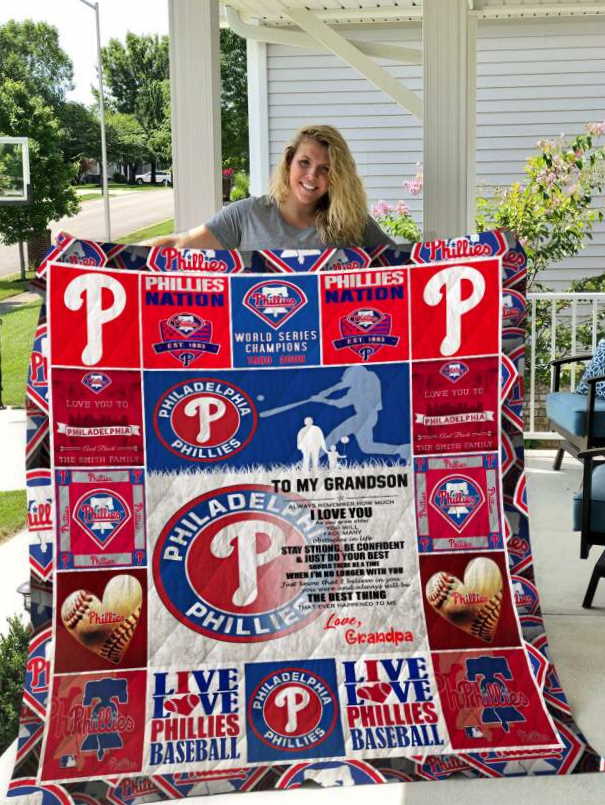 Philadelphia Phillies To My Grandson Love Grandpa 3D Quilt Blanket