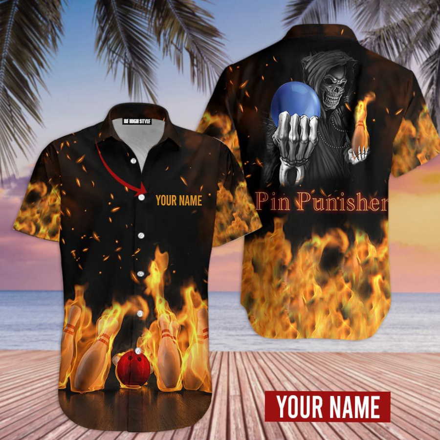 Pin Punisher Bowling Team Custom Name Hawaiian Shirt