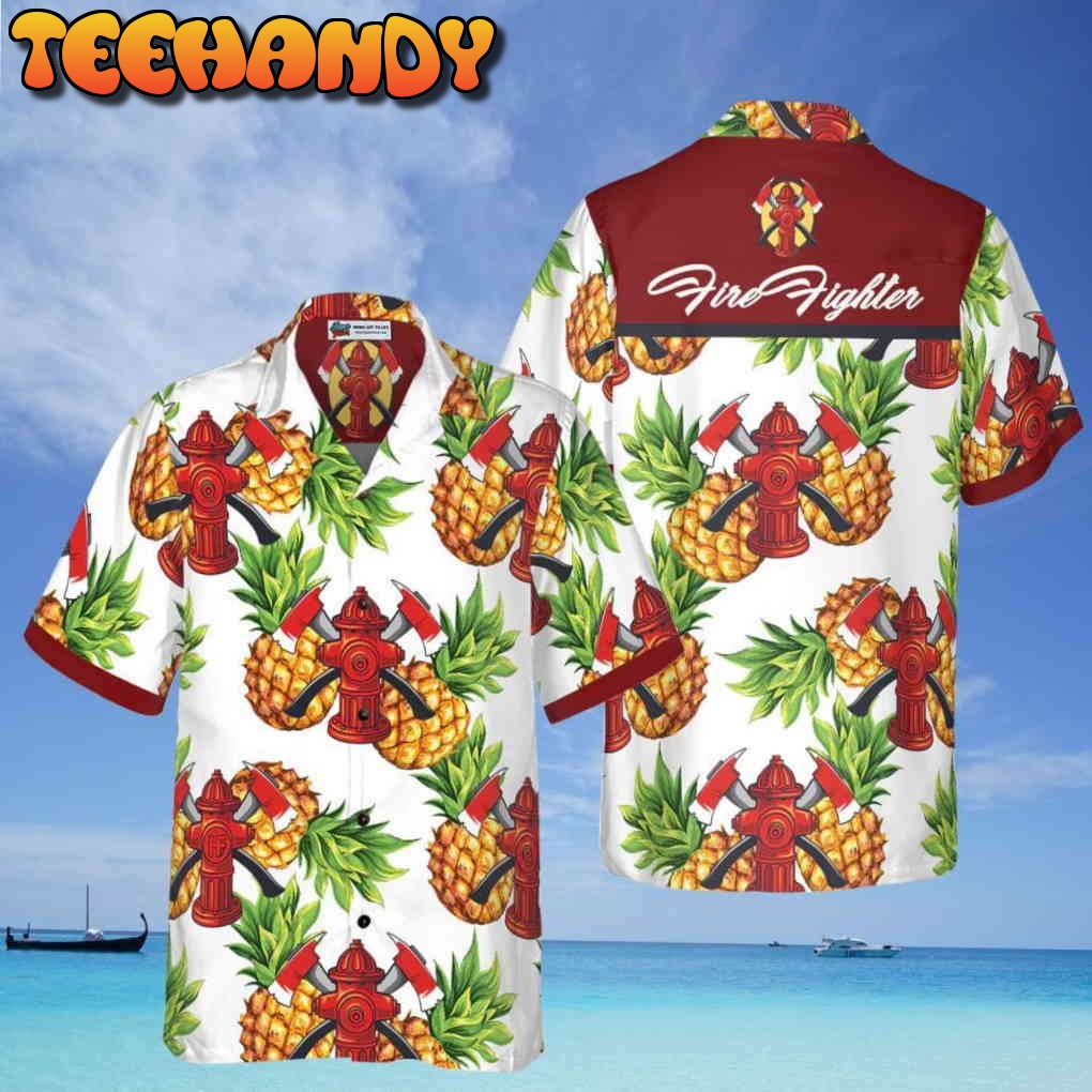 Pineapple Seamless Pattern Firefighter Hawaiian Shirt