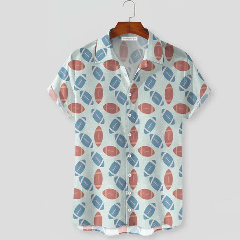 Pink And Blue Football On Mint Background Button Up Hawaiian Shirt