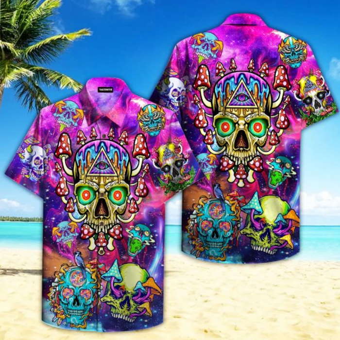 Psychedelic Skull Mushroom Hippie Hawaiian Shirt